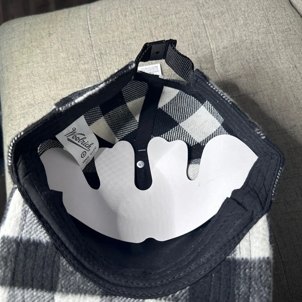 Woolrich Buffalo Plaid Baseball Cap One Size Adjustable Strap Black‎ White